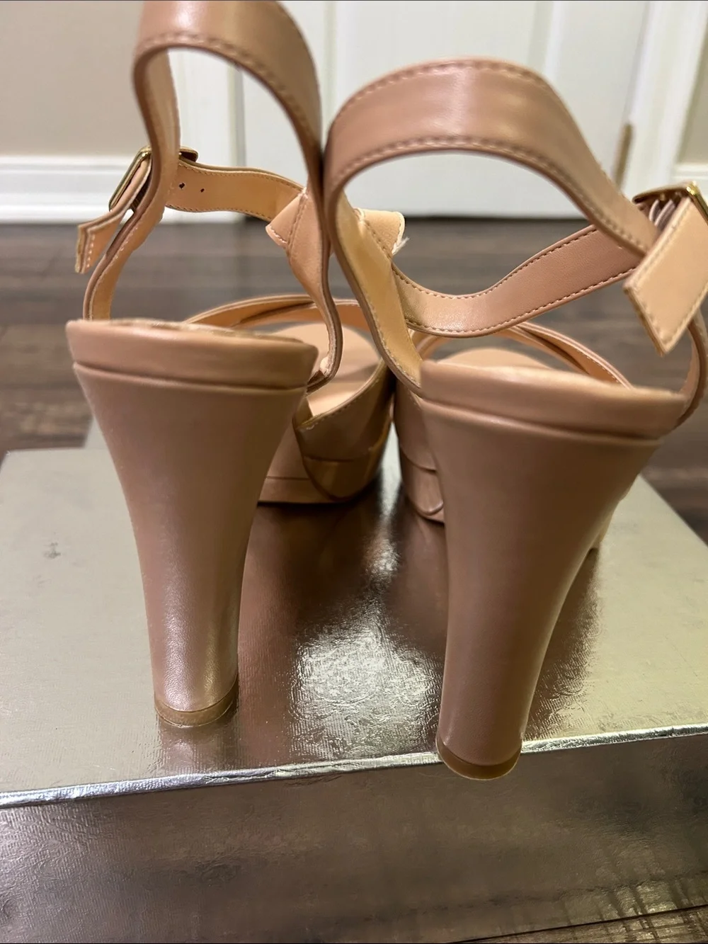 Nude Tan Platform Heel Sandals with Ankle Strap